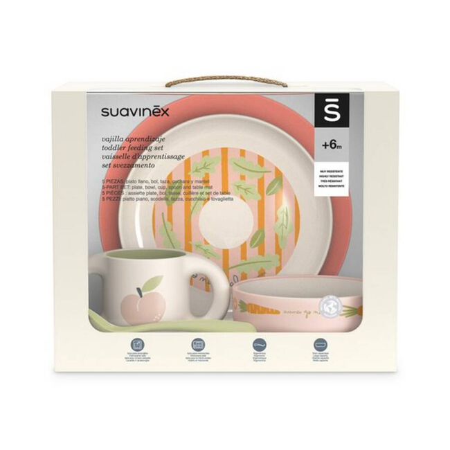Suavinex Vajilla de Aprendizaje Rosa +6 Meses, 5 Uds