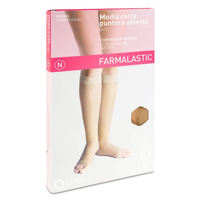 Farmalastic Media Corta Puntera Abierta Talla G Color Camel, 1 Par