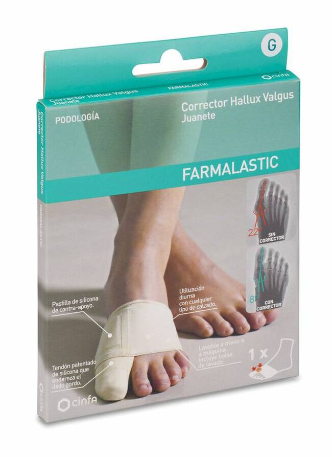 Farmalastic Corrector Juanete/Hallux Valgus Talla Grande, 1 Ud