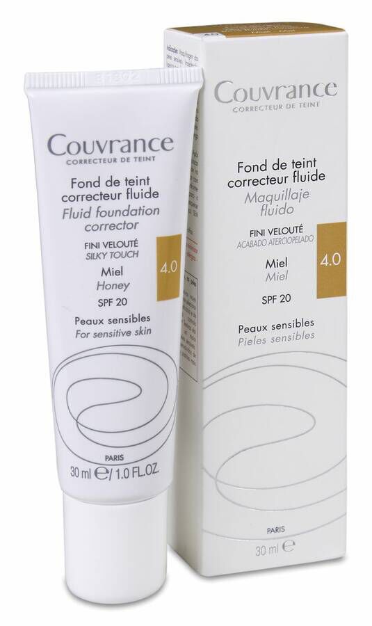 Avène Couvrance Maquillaje Fluido Acabado Seda SPF 20 Tono Miel, 30 ml