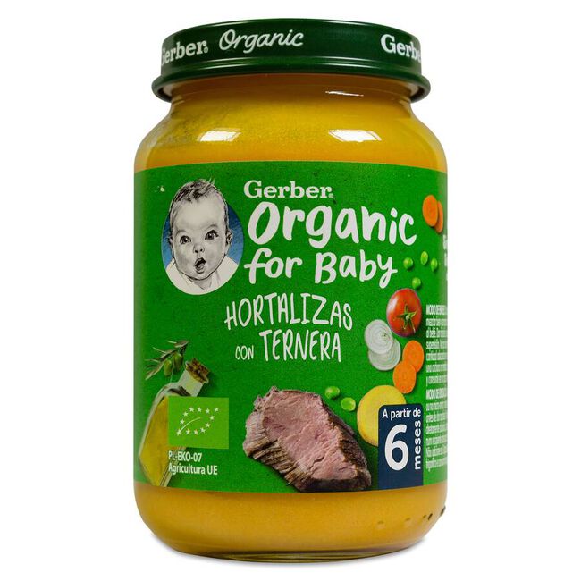 Gerber Organic Tarrito Hortalizas y Ternera +6 meses, 190 g