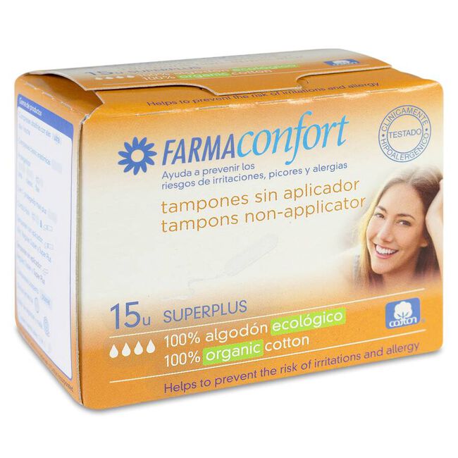 Farmaconfort Tampón sin Aplicador Algodón Super+, 15 Tampones