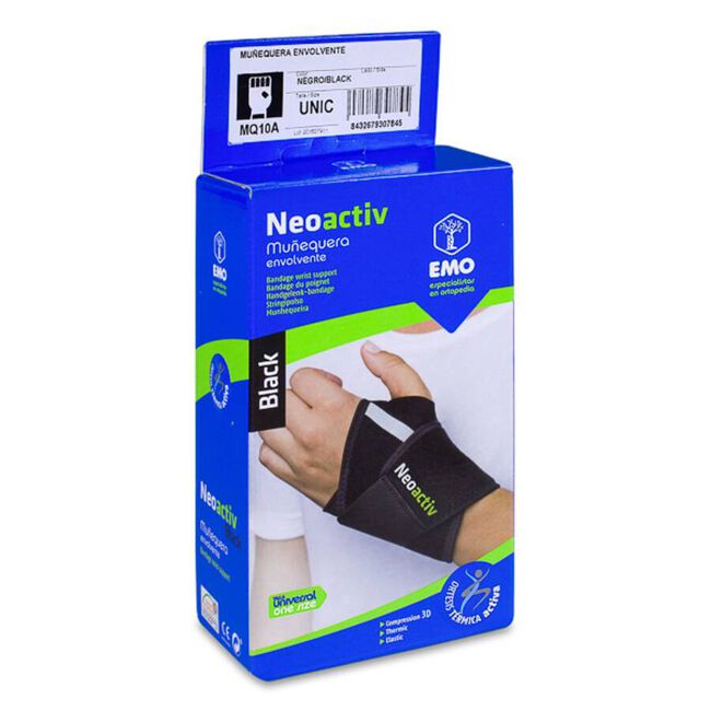 Emo Neoactiv Muñequera Envolvente Negra, 1 Ud