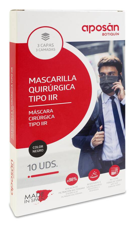 Aposán Mascarilla Quirúrgica Negra Tipo IIR , 10 Unidades