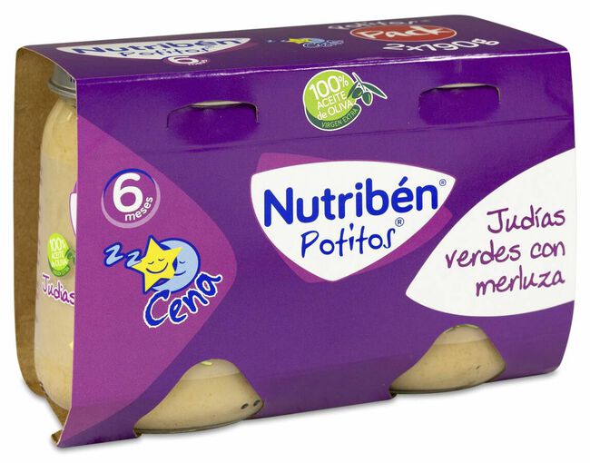 Nutribén Potitos Judías Verdes y Merluza, 2 Uds