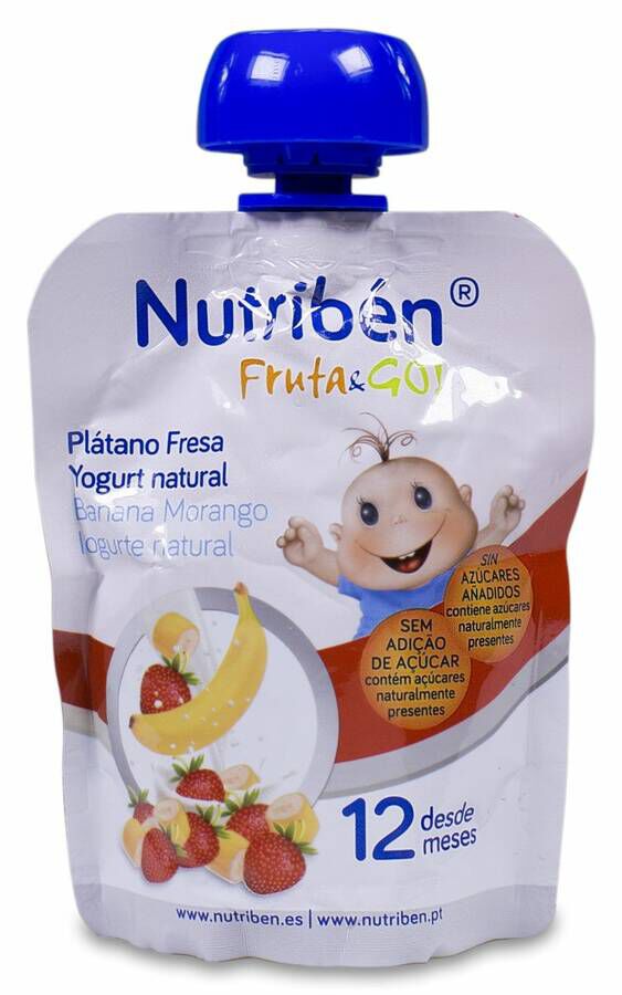 Nutribén Fruta & GO! Plátano, Fresa y Yogurt Natural, 90 g
