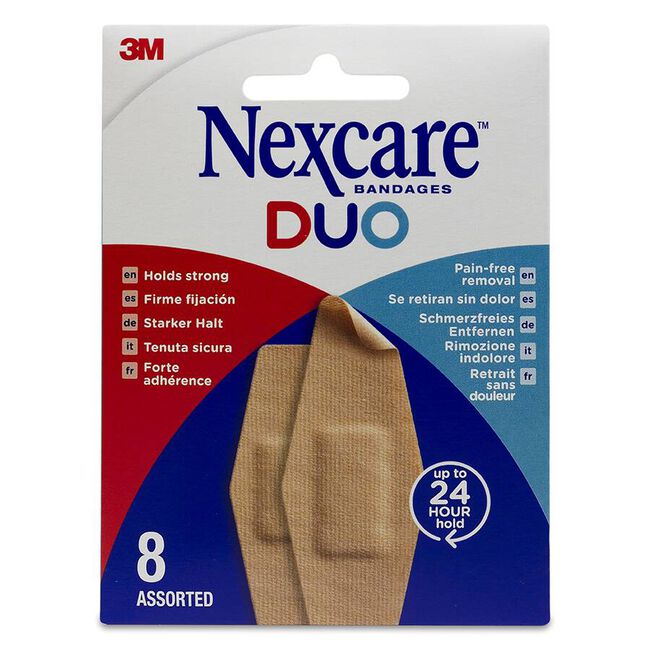 Nexcare Duo Silicona Surtido de 8 Vendajes Flexibles, 1 Unidad