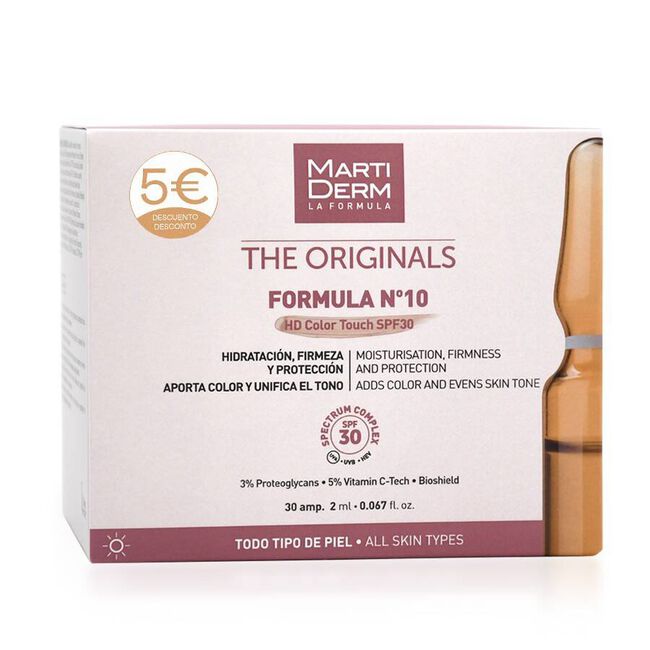 Promoción -5€ MartiDerm Formula Nº10 HD Color Touch SPF30, 30 Ampollas
