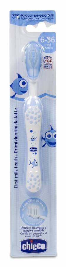 Chicco Cepillo de Dientes de Cerdas Suaves 6M+ Azul, 1 Ud