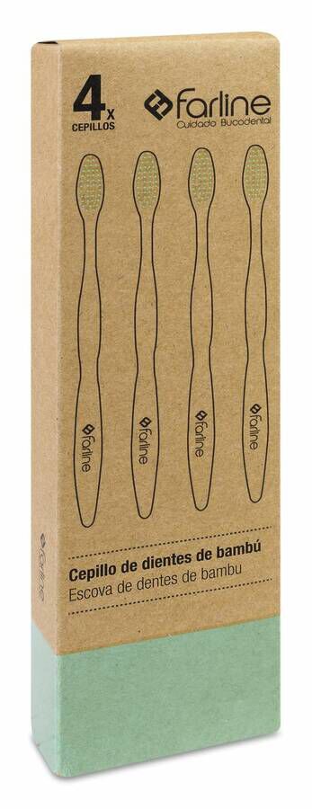 Farline Cepillo de Dientes Bambú Verde, 4 Uds
