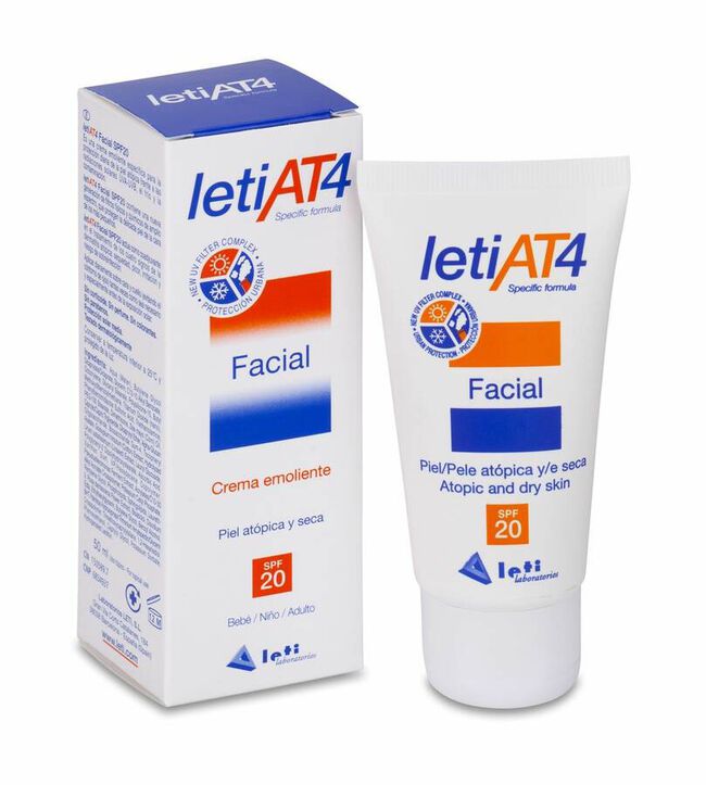 LETI At-4 Crema Facial SPF 20 Piel Atópica y/o Seca, 50 ml