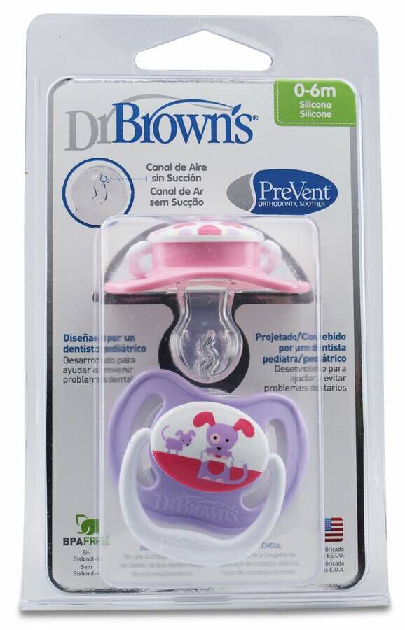 Dr. Brown's Chupete Prevent Silicona T1 0-6 Meses, 2 Unidades
