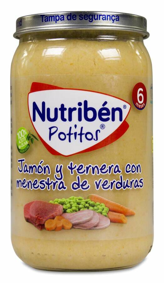 Nutribén Potitos Jamón y Ternera con Menestra de Verduras, 235 gr