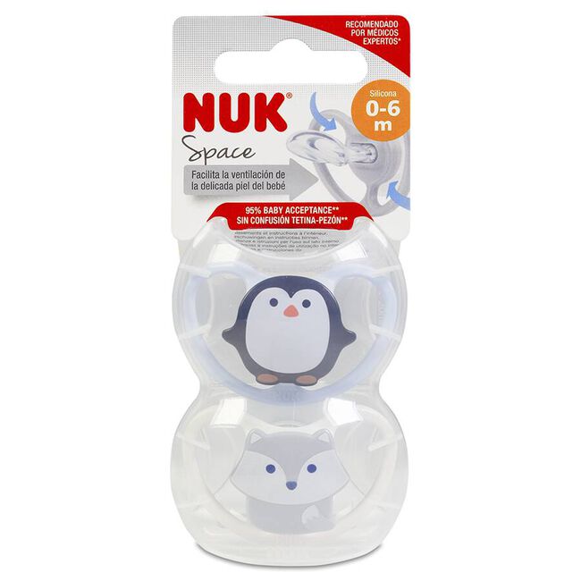 Nuk Chupete Space Silicona 0-6 Meses, 2 Unidades