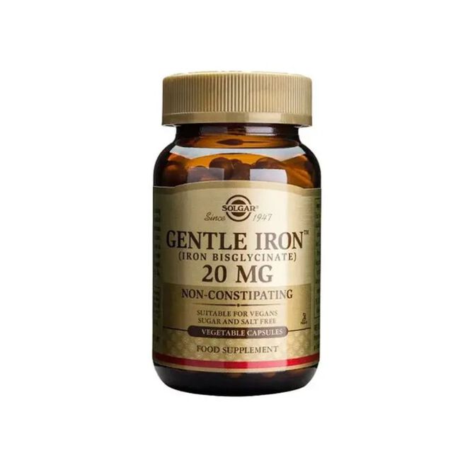 Solgar Hierro Gentle 20 mg, 90 cápsulas 