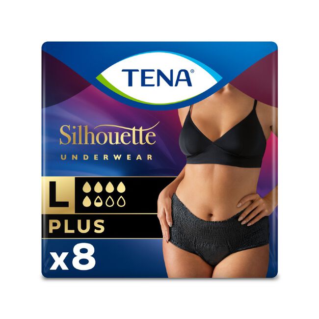 Tena Silhouette Normal Cintura Alta Negro Talla G, 8 Uds