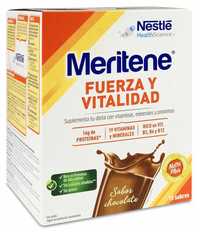 Meritene Fuerza y Vitalidad Batido Sabor Chocolate, 15 Sobres