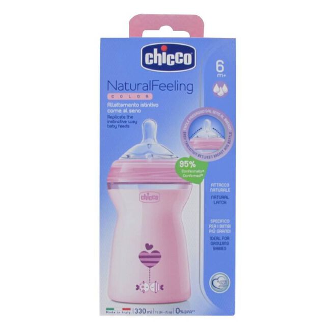 Chicco Biberón Naturalfeeling Rosa +6 meses, 330 ml