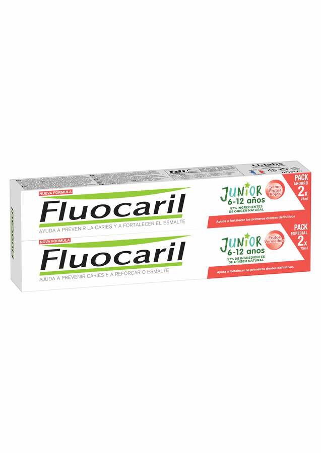 Duplo Fluocaril Gel Junior Frutos Rojos, 2 x 75 ml