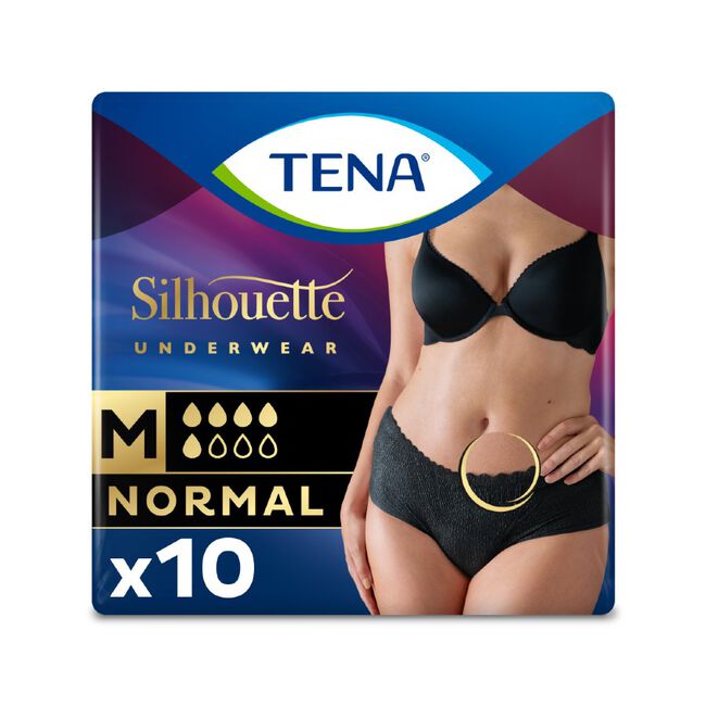 Tena Silhouette Normal Cintura Baja Negro Talla M, 10 Uds