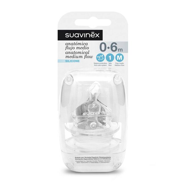Suavinex Tetina Anatómica de Silicona Talla 1M, 2 Uds
