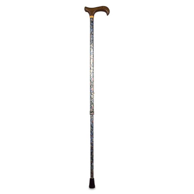 Manuel García Muletilla Extensible Negra Flores Pequeñas Puño Madera, 1 Unidad