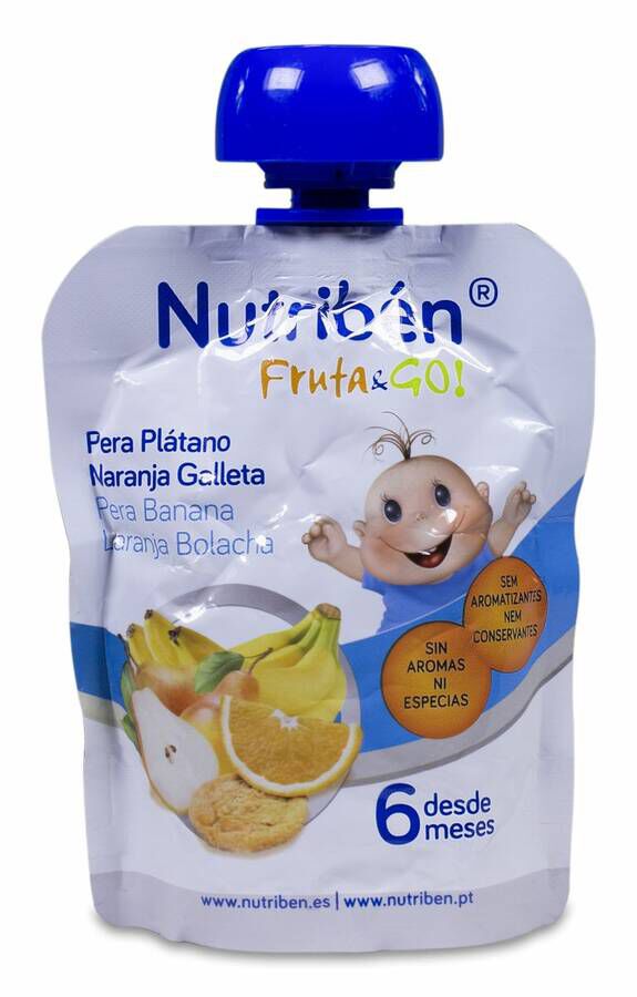 Nutribén Fruta & GO! Pera, Plátano, Naranja y Galleta, 90 g