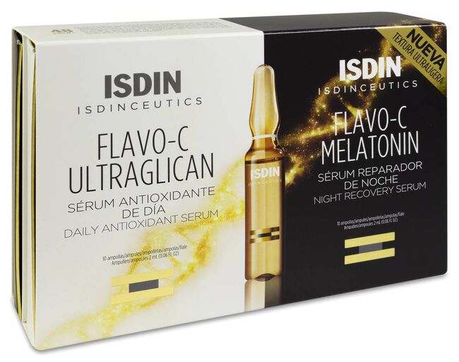 Isdin Isdinceutics Flavo-C Ultraglican + Flavo-C Melatonin Rutina Antioxidante Día y Noche, 20 Unidades