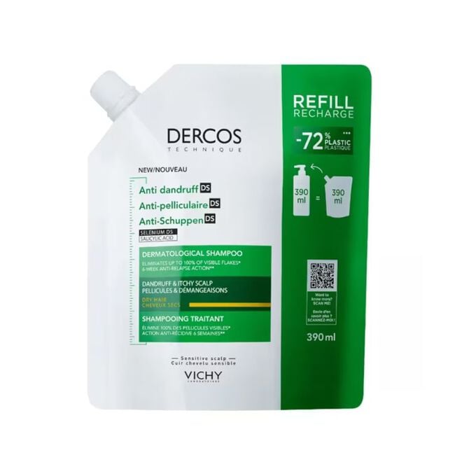 Dercos Eco Recarga Champú Anticaspa, 390 ml