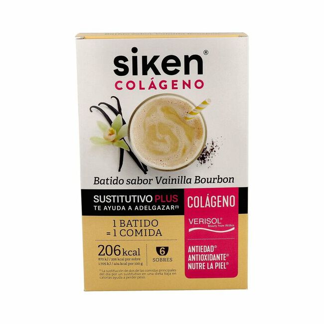 Siken Sustitutivo Plus Colágeno Batido Vainilla, 6 Sobres