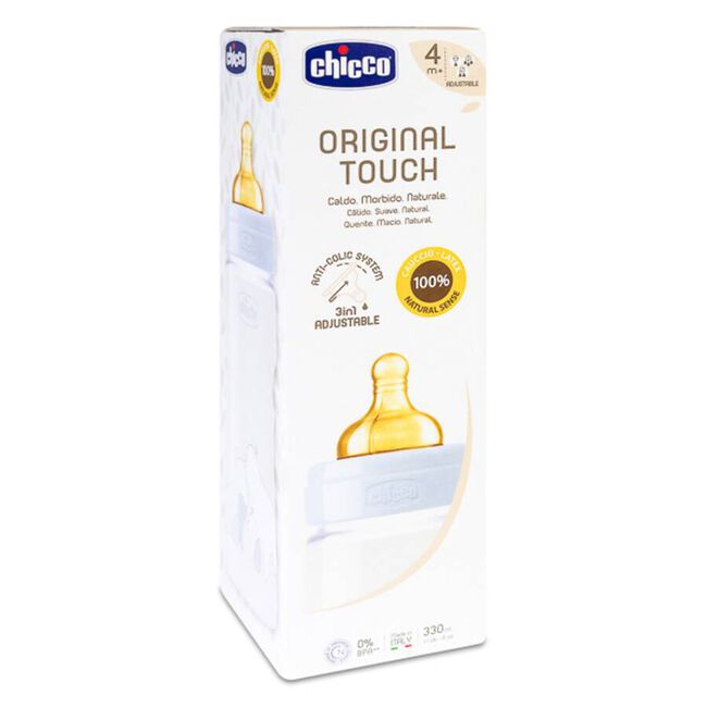Chicco Biberón Original Touch Látex 4m+ Azul, 1 Unidad