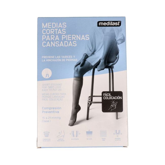imagen de Medilast Medias de Compresi&oacute;n Preventiva Cortas para Piernas Cansadas de F&aacute;cil Colocaci&oacute;n 411 Negro Talla L, 1 Par