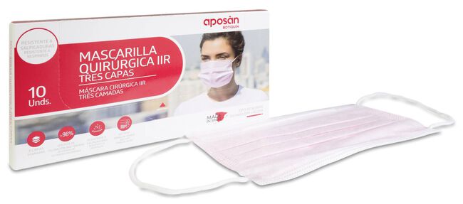 Aposán Mascarilla Quirúrgica Tipo IIR color Rosa, 10 Uds