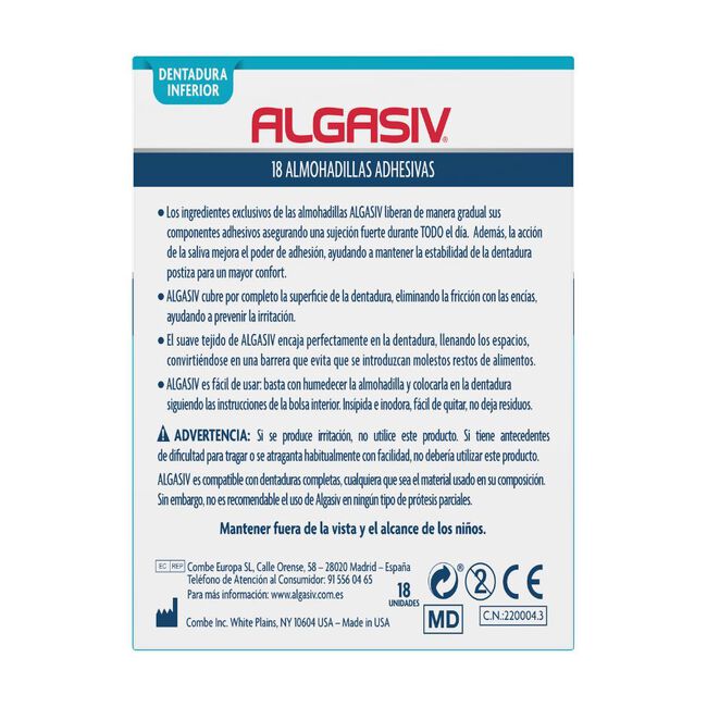 Algasiv Almohadillas Adhesivas Inferiores, 18 u