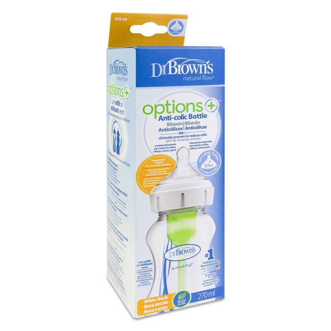 Dr. Brown's Options+ Biberón Boca Ancha Azul 270 ml, 1 Ud