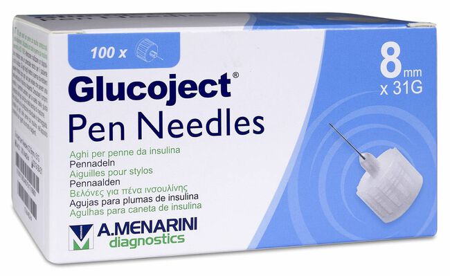 Menarini Glucoject Pen Needles, 31 g 8mm 100 unidades