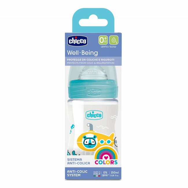 Chicco Biber&oacute;n Well-Being Silicona +0 Meses Azul, 1 Ud