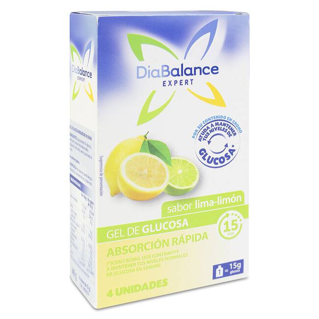 DiaBalance Expert Gel de Glucosa Sabor Lima-Limón, 4 unidades