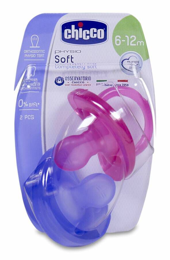 Chicco Chupete Physio Soft Silicona 6-12 Meses Rosa, 2 Uds