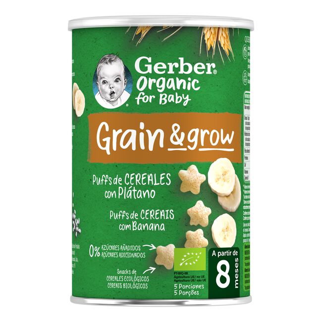 Gerber Organic Puff Snacks de Cereales y Plátano, 35 gr