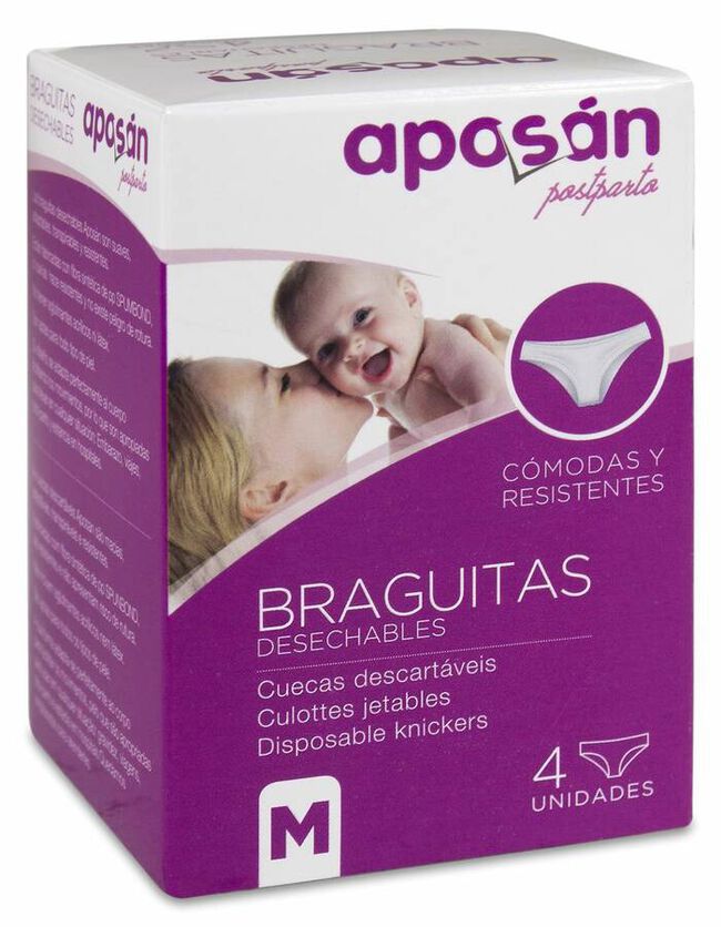 Aposán Braguitas Desechables Talla M, 4 Uds