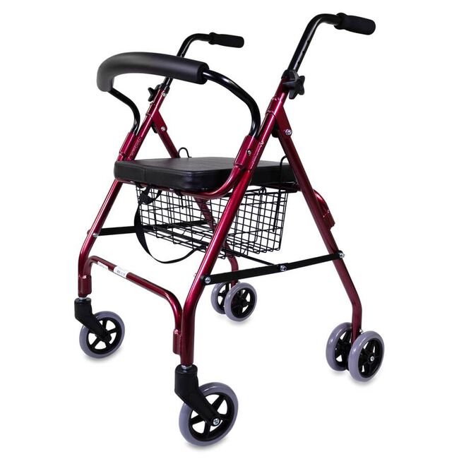 Rollator con Frenos a Presión Rojo, 1 Unidad