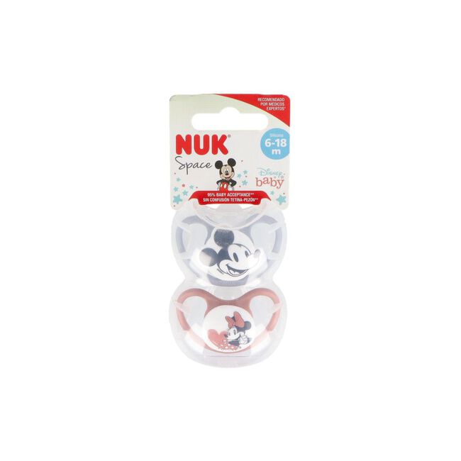 Nuk Space Chupete de Silicona Mickey Rojo 6-18 Meses, 2 unidades