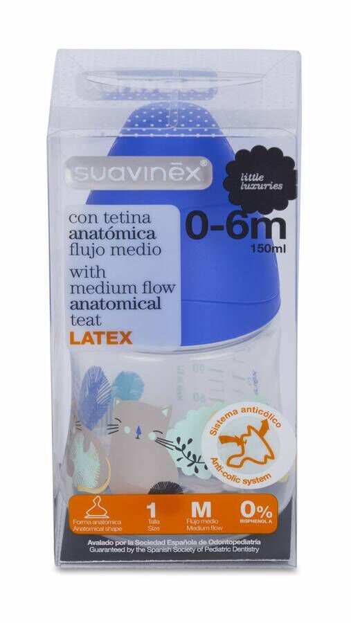 Suavinex Biberón Boca Ancha Tetina Anatómica T-M 0-6 Meses, 150 ml