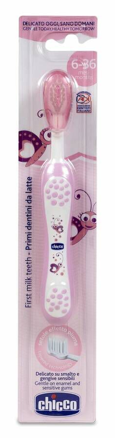 Chicco Cepillo de Dientes de Cerdas Suaves 6M+ Rosa, 1 Ud