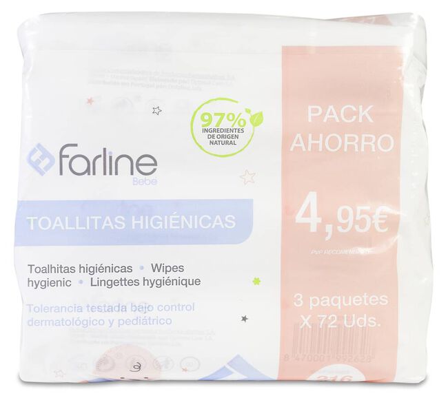 Pack Farline Toallitas Higiénicas Bebé, 3 Uds