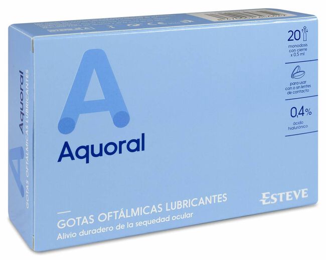 Aquoral Gotas Oftálmicas Lubricantes Estéril Ácido Hialurónico 0,4%, 20 Uds
