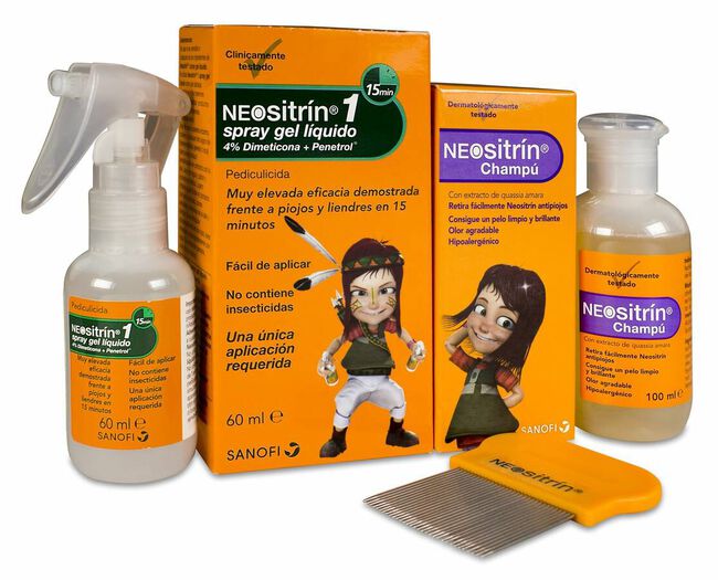 Neositrin Champú Antipiojos 100 ml + Protect Spray Anti-Piojos 100 ml +  100% Spray Gel Líquido 60 ml