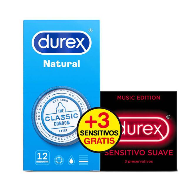 Promoción Durex Natural Plus 12 uds + Sensitivo Suave 3 uds, 15 Uds