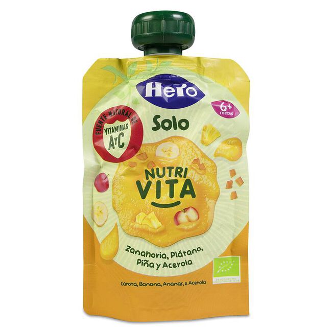Hero Baby Solo Bolsita de Zanahoria, Piña, Plátano y Acerola, 100 g